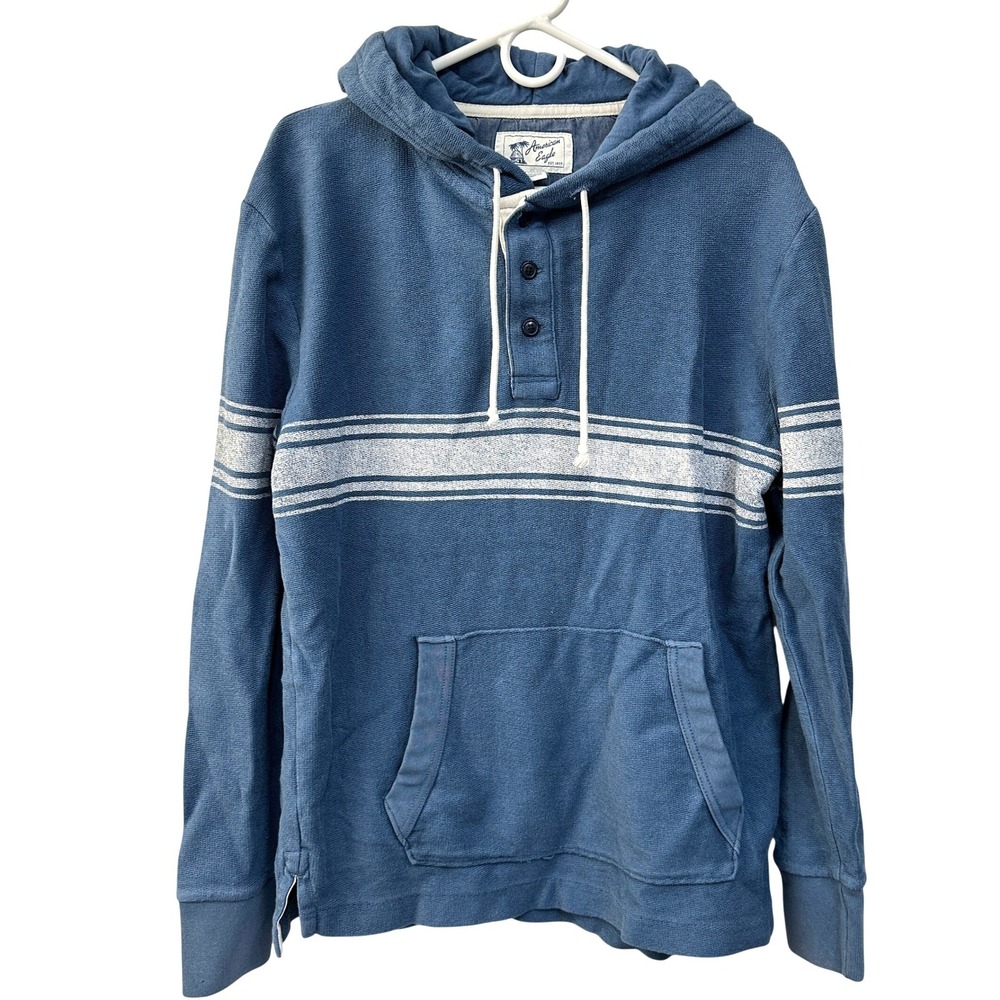 American Eagle Bonfire Fleece Baja Hoodie Blue Small Heritage Prep